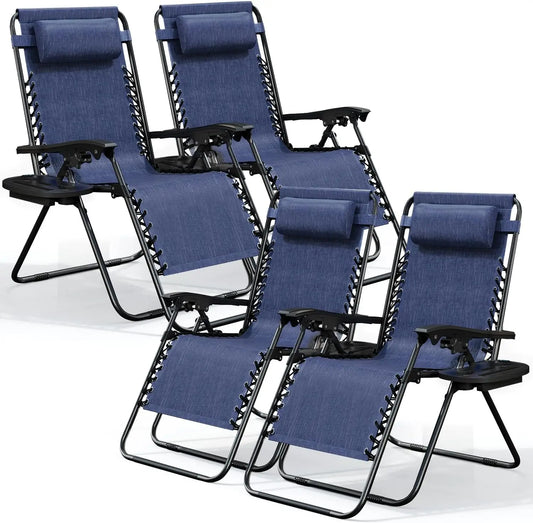 Nestl Zero Gravity Chairs Set of 4, Patio Lounge Chair Outdoor with Pillows & Cup Holder Trays, Adjustable Steel Mesh Reclining