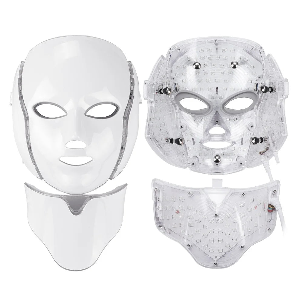 Foreverlily 7 Colors Light LED Facial Skin Care Mask With Neck Skin Rejuvenation Treatment Beauty Anti Acne Therapy Whitening
