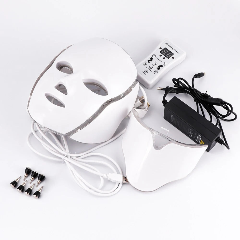 Foreverlily 7 Colors Light LED Facial Skin Care Mask With Neck Skin Rejuvenation Treatment Beauty Anti Acne Therapy Whitening